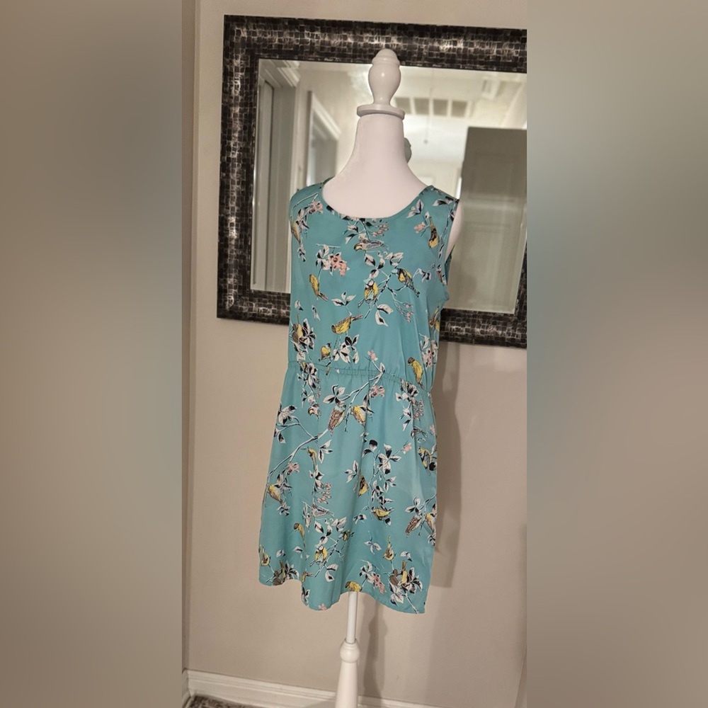 Beautiful PuraVida Bird Floral Lightweight Mint sleeveless Dress Medium Spring